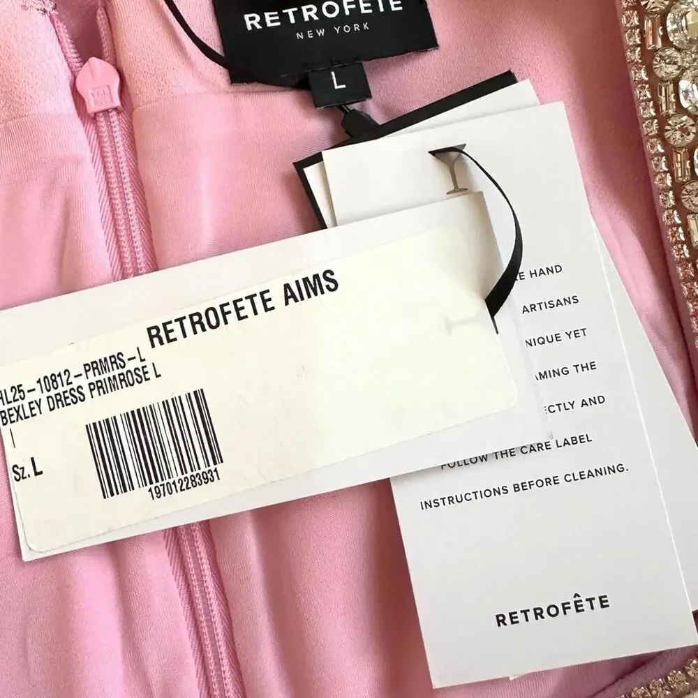 NWT 598 Retrofete Bexley Beaded Crystal Pink Mini Dress Embellished Large - Picture 3 of 14